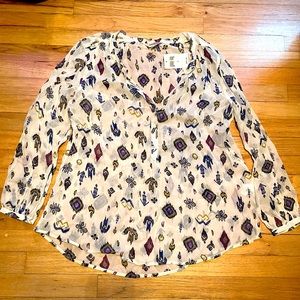 NEW women’s Lucky blouse sheer print size large L NWT